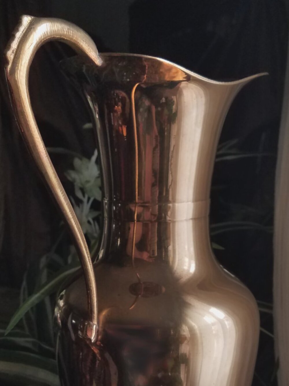 Large Handmade Polished Solid Brass Pedestal Pitcher Vase, Table or Floor, 15" - Picture 3 of 5